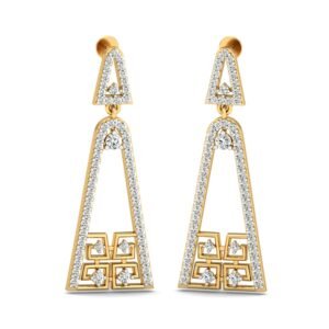 Glamorous Triangle Drop Gold Earrings with Sparkling Diamonds