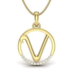Personalized Pendant - Diamond Studded 'V' Alphabet