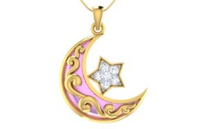 Crescent Gold Pendant with Diamond Studded Star